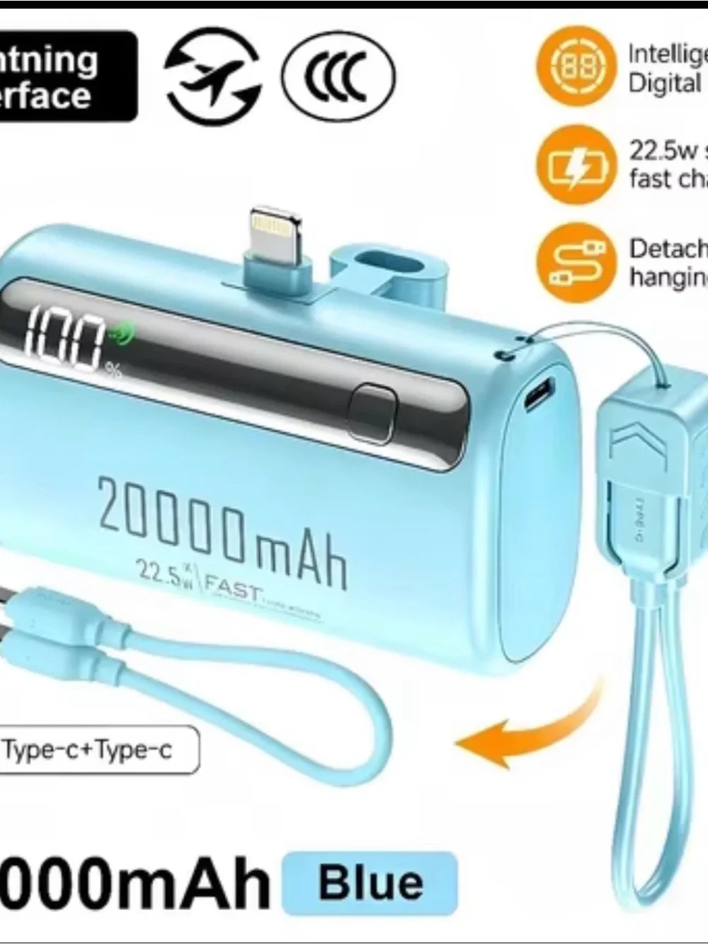 20000mAh Portable Power Bank with Lightning Connector - IPhone 14